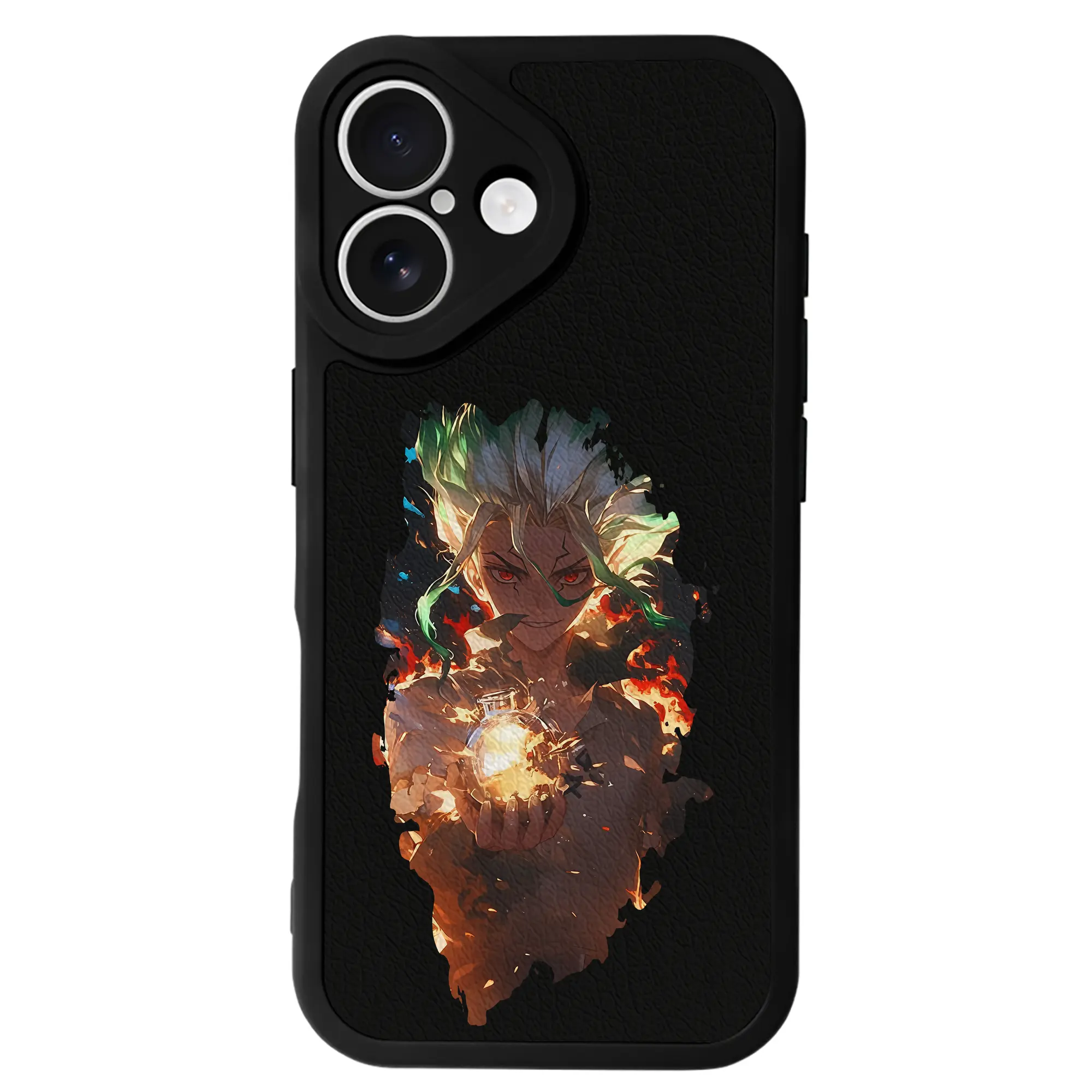 ドクターストーン グッズ,石神千空 - IPhone 16シリーズ対応 ・ シリコンスマホケース ・ レザー調 ・ 高精度フィット ・ 耐衝撃 ・ ワイヤレス充電対応 ・ 精密カット